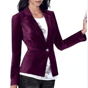 White House Black Market Womens 6 Purple Velvet Long Sleeves Blazer Jacket